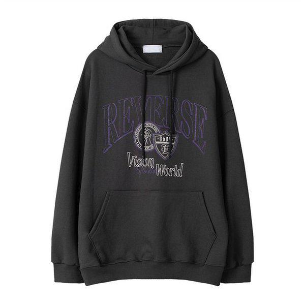 メンズ リバースプリント オーバーフィット フード付きTシャツ RM-TSA-Q046-チャコール