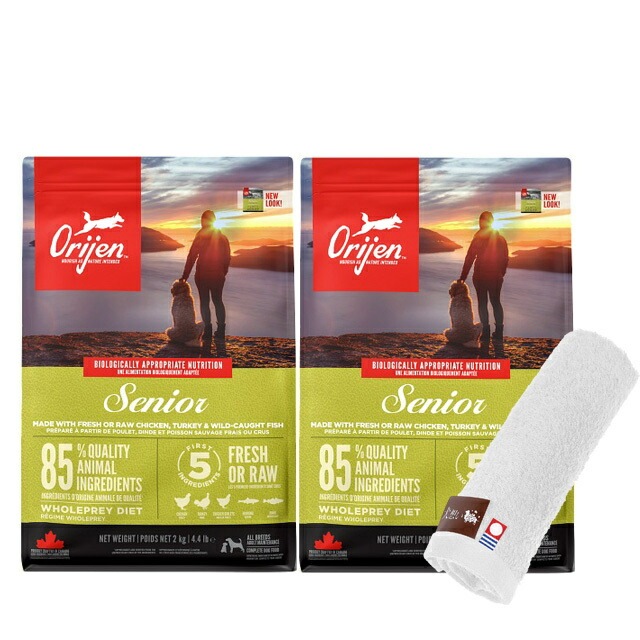 【正規品】オリジン シニア 2kg 2個セット 【犬想いオリジナル今治ハンドタオルプレゼント】【タオルカラー ホワイト】