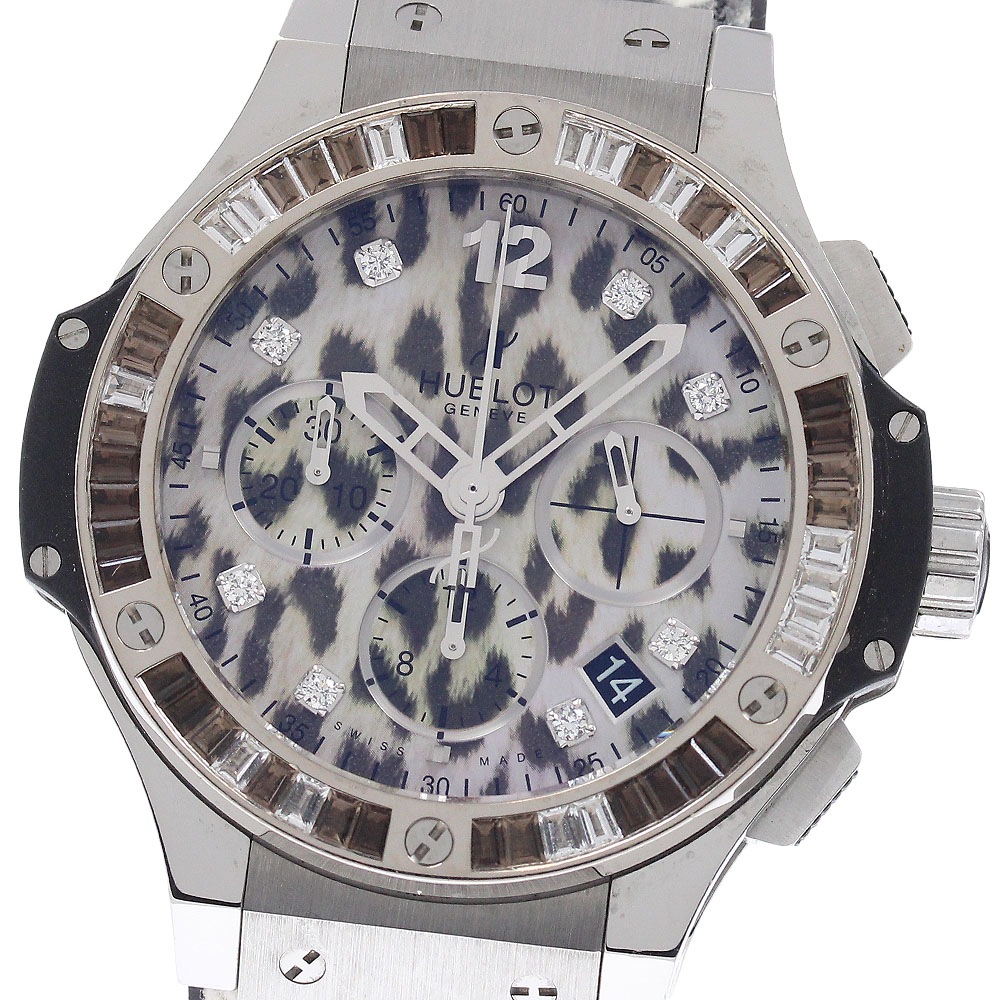 ウブロ HUBLOT 341.SX.7717.NR.1977 ビッグバン スノーレオパード 世界500本限定 8P バケットダイヤ K18WGベゼル 自動巻き メンズ _947324【中古】