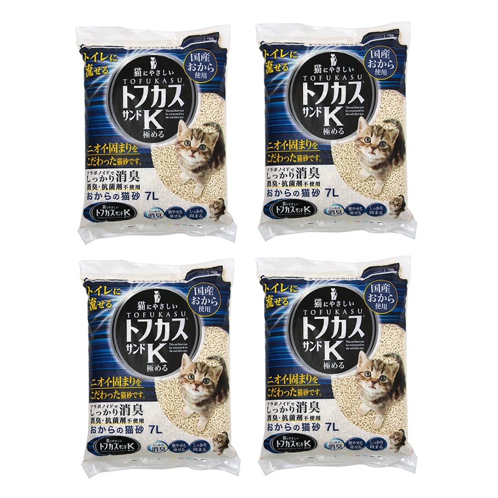 猫砂　トフカスサンドＫ　７ＬX４袋　流せるおからの猫砂　固まる　燃やせる　流せる　お一人様１点限り　ＣＲＣ30―14―40―20―00 4,700円