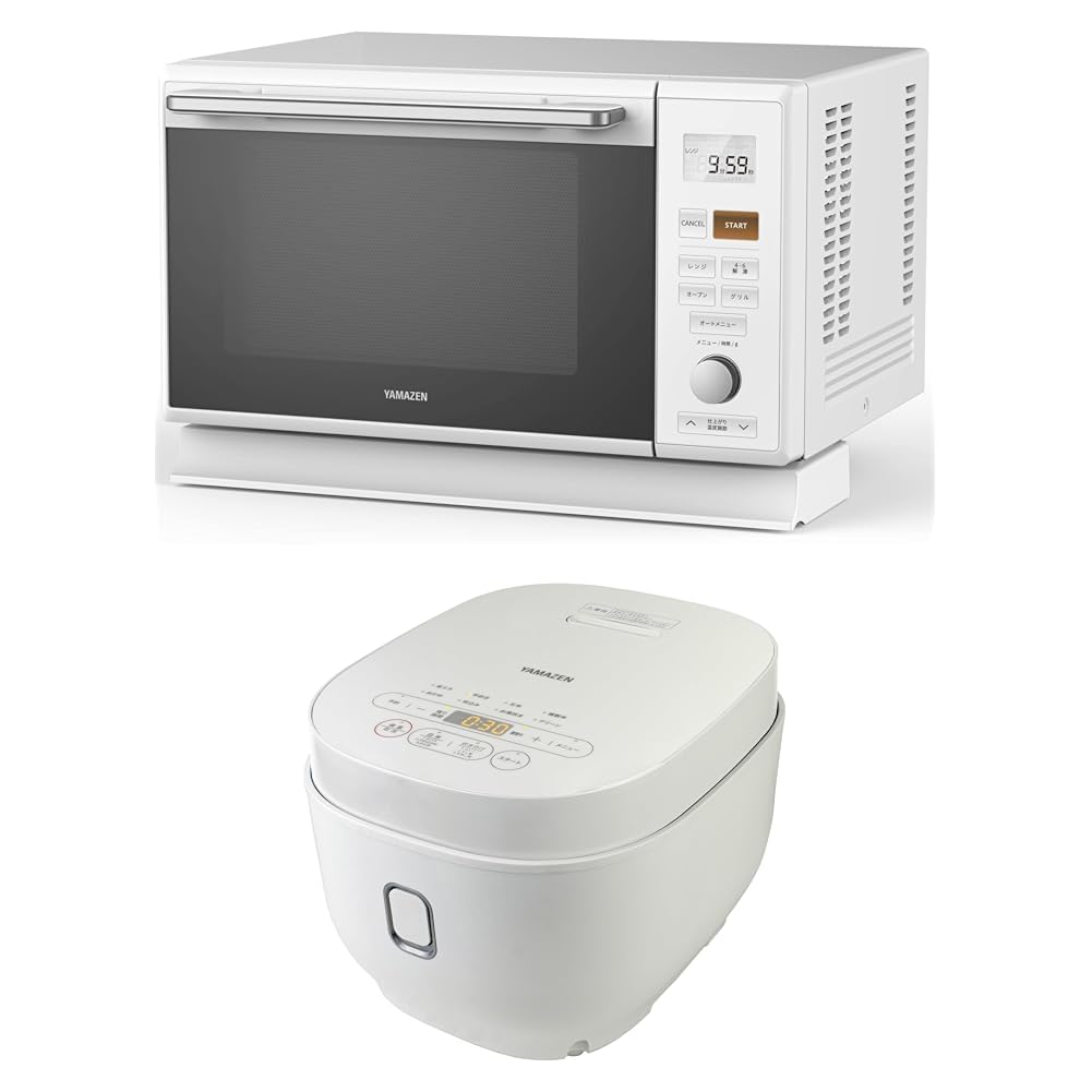 【新生活家電2点セット】 スチームオーブンレンジ 25L 一人暮らし 二人暮らし フラットテーブル MRK-F250TSV(W) + 炊飯器 マイコン式 5.5合 YJP-DM102(W) ホワイト