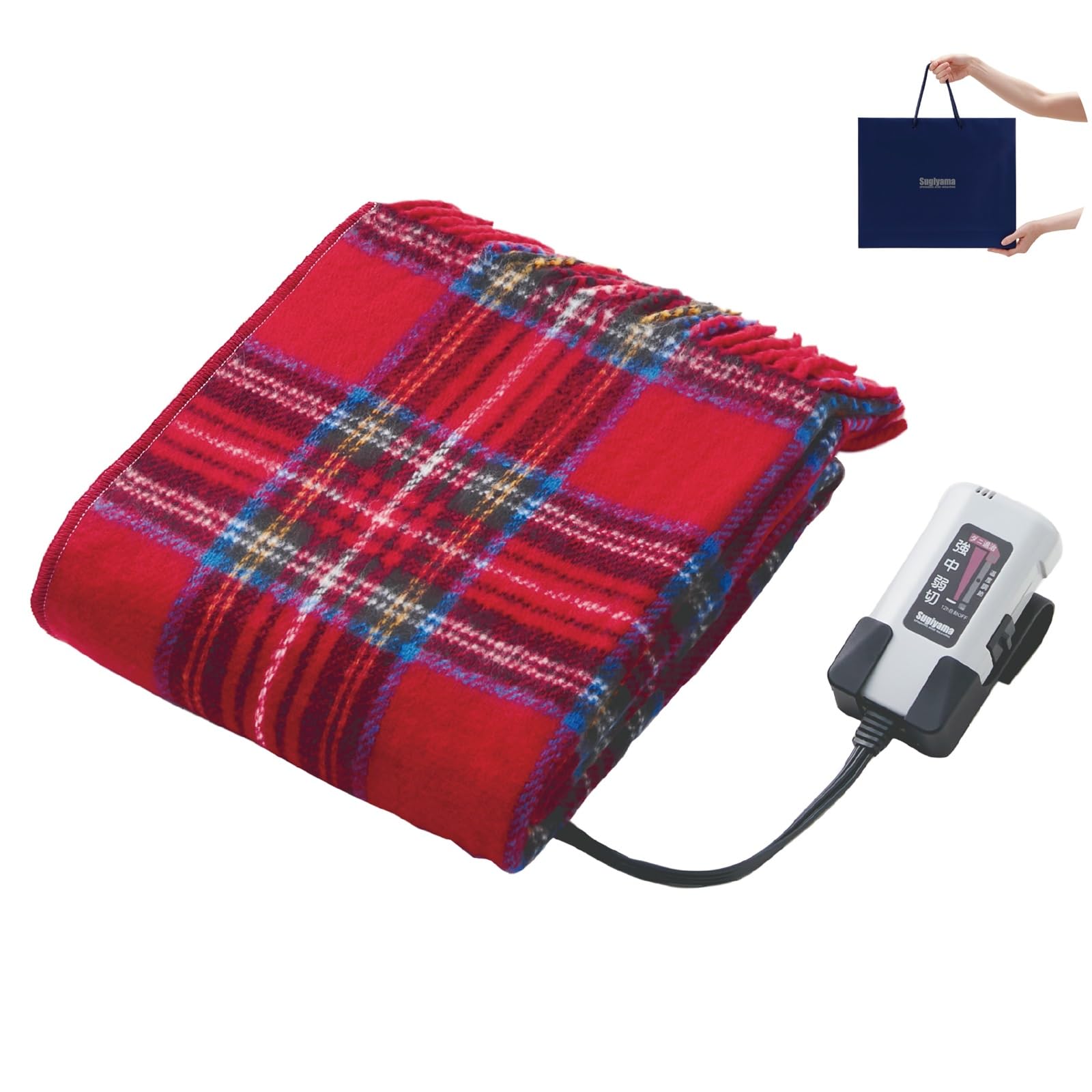 Sugiyama 電気ひざ掛け クリスマスやお誕生日のプレゼントに最適！（ ショッピングバックに入れてお届けします ） 日本製 洗える 切り忘れ防止タイマー付き 82×140 SSW22H22(RD