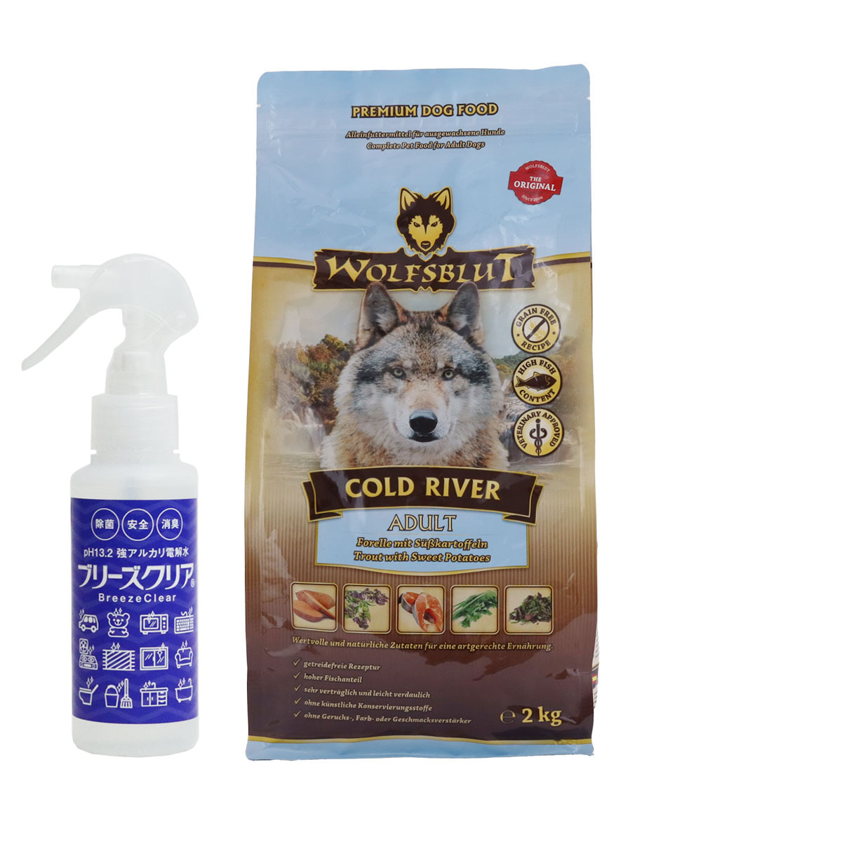 ウルフブラット アダルト コールドリバー（マスとスイートポテト）2kg 【ph13.2強アルカリ電解水100ml付き】