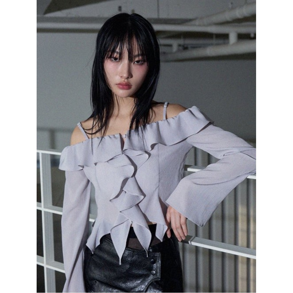 ITOV ソウルオフショルダーフリルブラウス GY