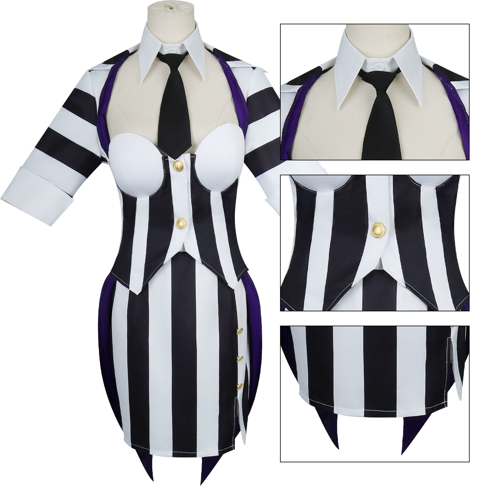 ハロウィンハロウィンのあの世の大法師コスプレ衣装ビートルジュース白黒ストライプスカート制服パーティーコスプレアニメ衣装