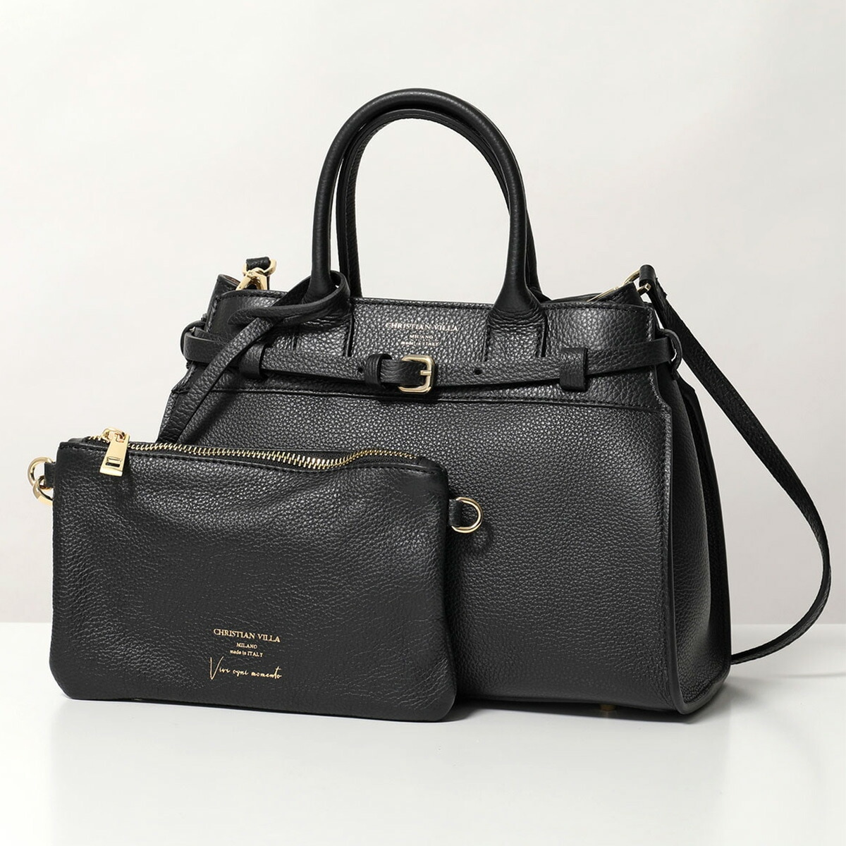 CHRISTIAN VILLA クリスチャンヴィラ ハンドバッグ 6115 レディース レザー ショルダーバッグ ポーチ付 鞄 BLACK 18,793円