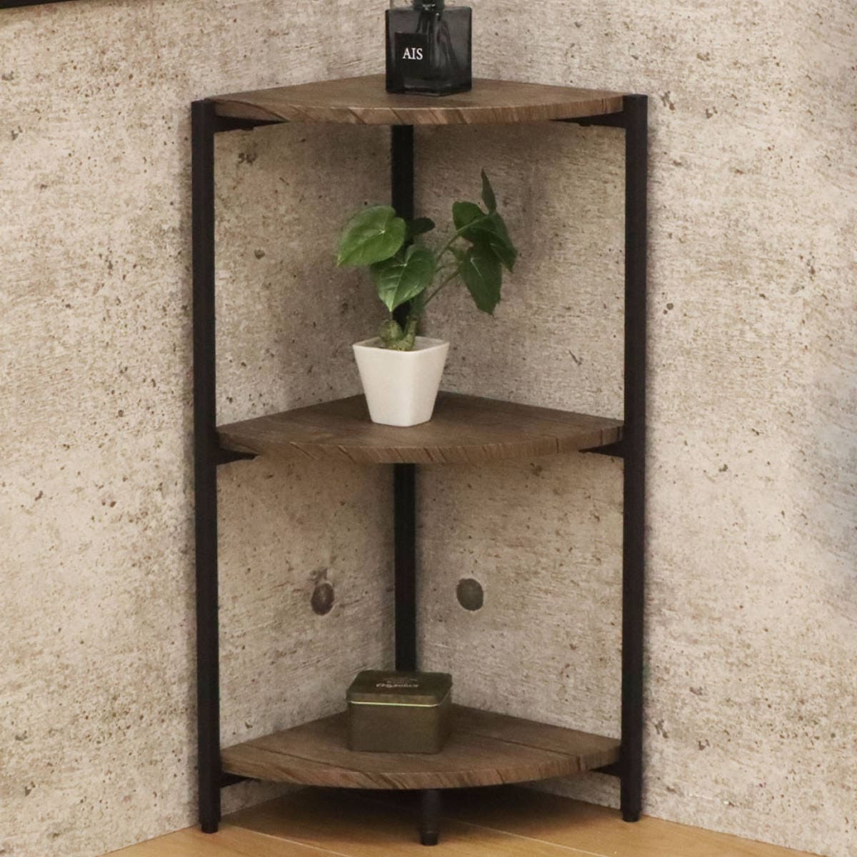 コーナーラック 3段 ヴィンテージ調 スチールフレーム バルネ 幅30cm ディスプレイラック 収納ラック 収納棚 飾り棚 ラック コーナー 花台 収納 オープンラック コーナー用