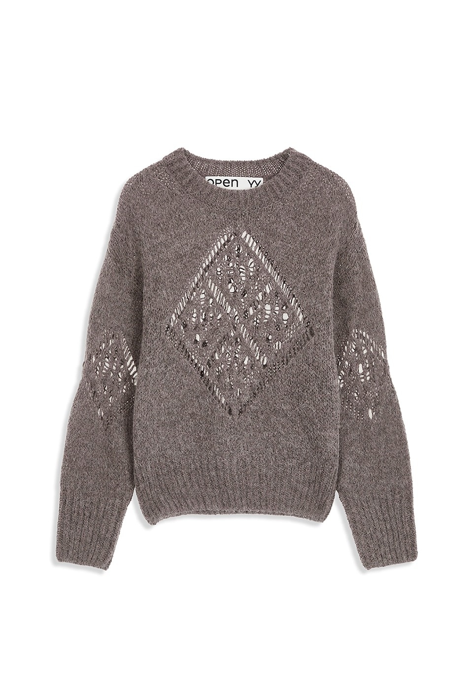 【OPEN Yy】 25FW ALPACA ARGYLE POINTELLE PULLOVER : MOCHA