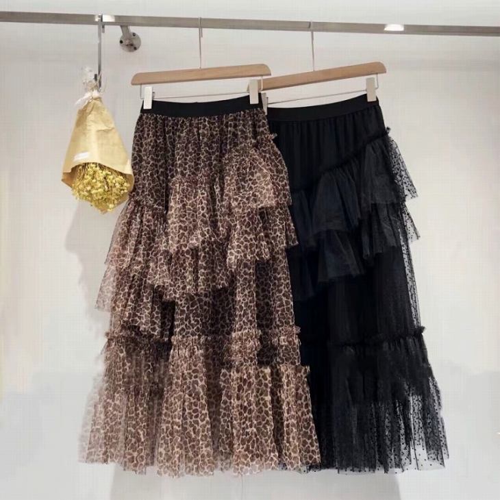 スカート ヒョウ柄 即納 ロング 春 夏 春夏 レディース ボリューム感 3段フレア 斜め ティアード 黒 ベージュ チュール フリル 2117316 レオパード 大人可愛い 豹柄