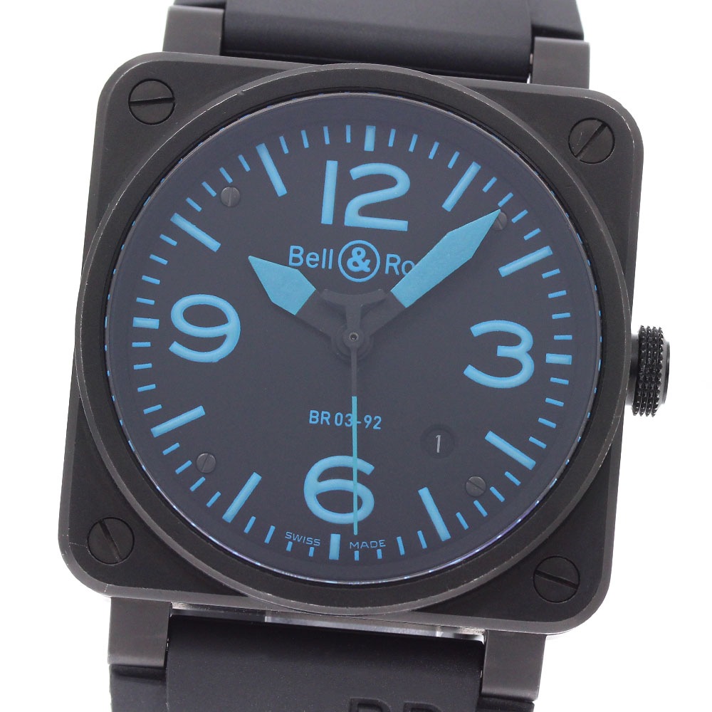 ベル＆ロス Bell＆Ross BR03-92BLUE BR03-92 ブルー デイト 自動巻き メンズ 良品 保証書付き_961427【中古】