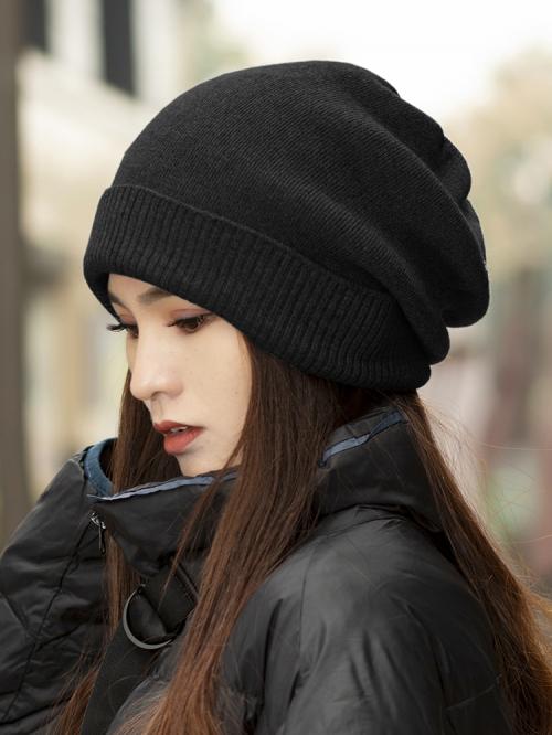 帽子 レディース 秋冬 ニット 防寒 ウール カジュアル 韓国 厚手 無地 シンプル スキー アウトドア 大人 黒 グレー ベージュ