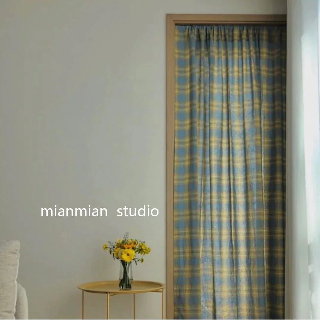 【1つ買うと1つ無料】【メガ割 】カーテン　日よけ　寝室　チェック柄　水色　黄色　韓国雑貨　女の子　一人暮らし　目隠し1化粧ポーチ-大容量