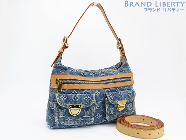 超美品ルイヴィトンモノグラムデニムバギーPMショルダーバッグハンドバッグロングショルダーストラップ付レザーM95049