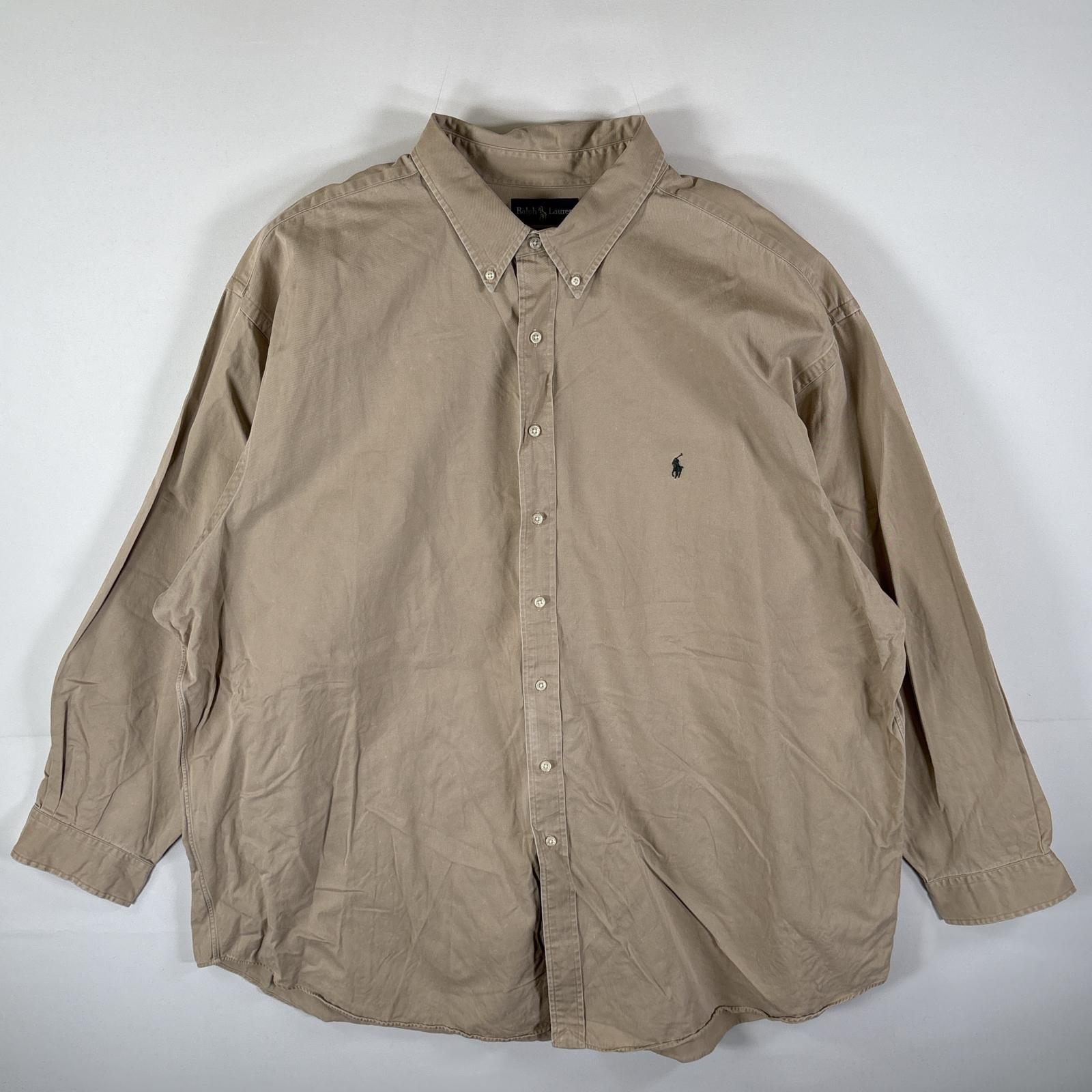 古着 ポロバイラルフローレン Polo by Ralph Lauren 長袖シャツ ボタンダウン ワンポイント 大きいサイズ 肉厚 4XLT ベージュ メンズ