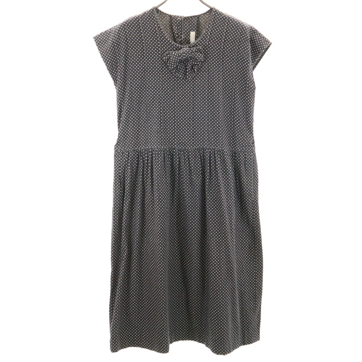 ドット柄 フレンチスリーブ ワンピース グレー系 水玉 レディース 古着