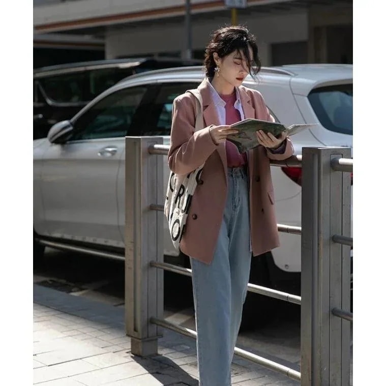 レディース オシャレ上品 スーツジャケット 黒スーツ テーラードジャケット カジュアル ゆったり韓国EC348