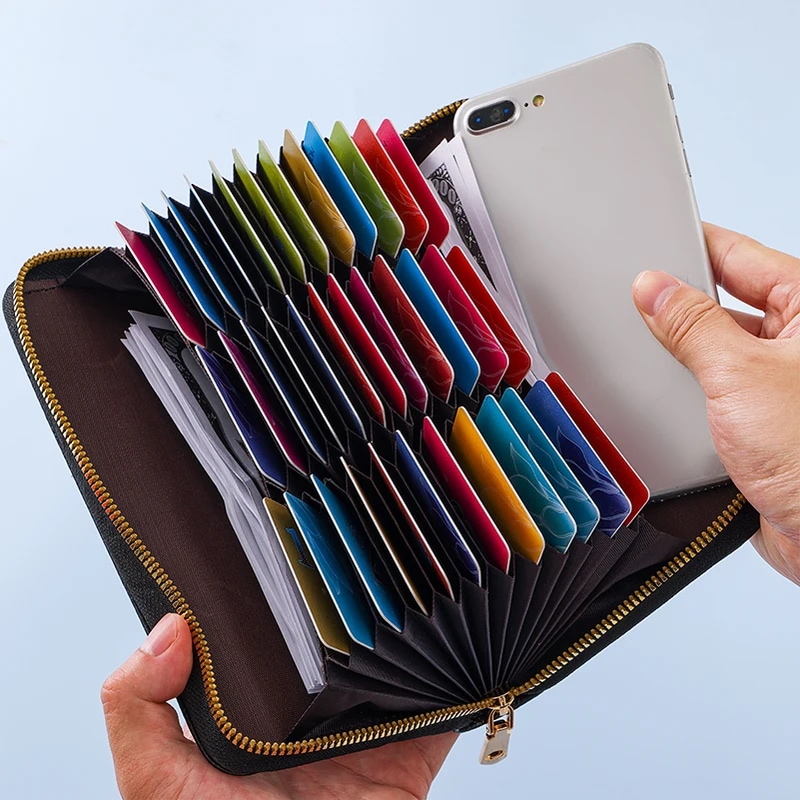 納期21日～男性と女性のためのエレガントなカードホルダーケース,36ビットカードホルダー,赤/コーヒー/バックパスポートカバー,長いカードホルダー