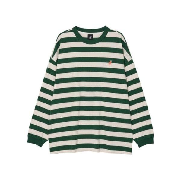長袖Tシャツ CQK KREC-LT35360GN 遊び心のあるストライプTシャツ 3536 グリーン