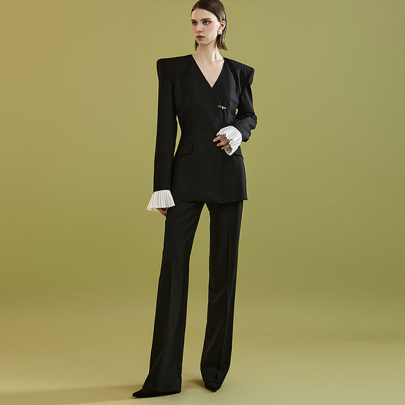 MBDTP024 ストライプ フリル ジャケット スーツ セット