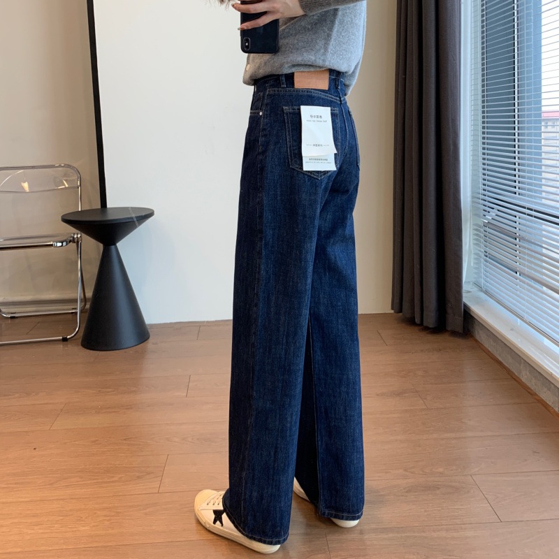 スーパーレッグストレートデニム オリジナルカラー ダークブルー レッド カフス ハイウエスト スリム 赤耳 ストレート ジーンズ レディース 秋冬新作