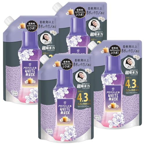 レノア アロマジュエル WHITE MUSK 香り付けビーズ ホワイトムスクの香り 詰め替え 1810mLｘ4袋 [大容量] [ケース品]