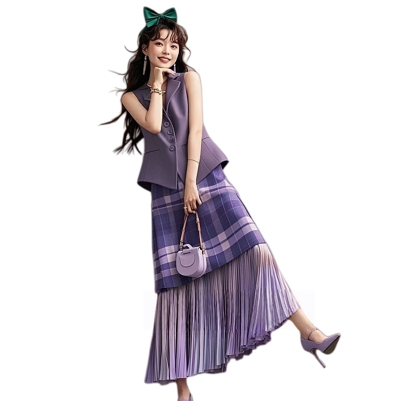 スーツ レディース 2点セット ロングスカート スカートスーツ無袖コート+スカート 秋服 カジュアル 20代 30代パーテイー 二次会 春 秋 冬 フォーマルスーツ 結婚式