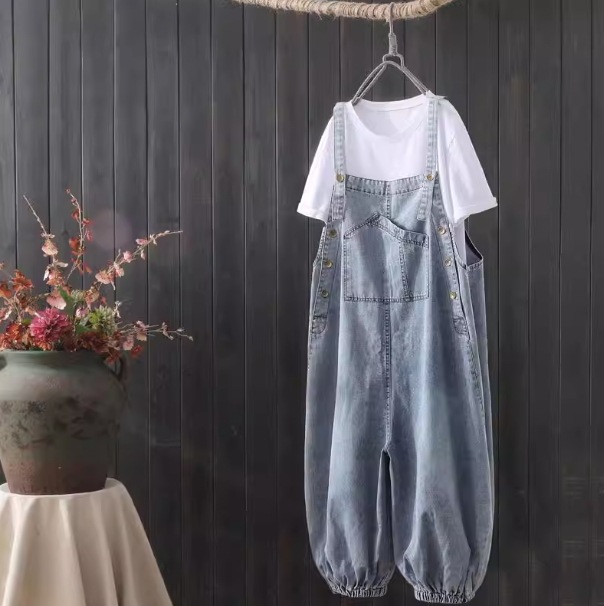 セット オーバーオール トップス Tシャツ サロペット フレアパンツ アンクル丈 フレア アシンメトリー デザイン 美ライン ニュアンス ポケット デニム 2点セット ツーピース お得 2点セット