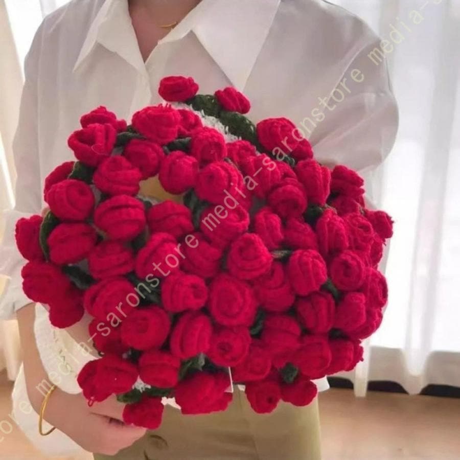 「短納期」赤い薔薇 ブランケット かぎ針編み 花束風 ローズのブーケ 毛糸毛布 ハンドメイド デコレーション マルチカバー 花モチーフ 冷房対策 女性向け 暖かい