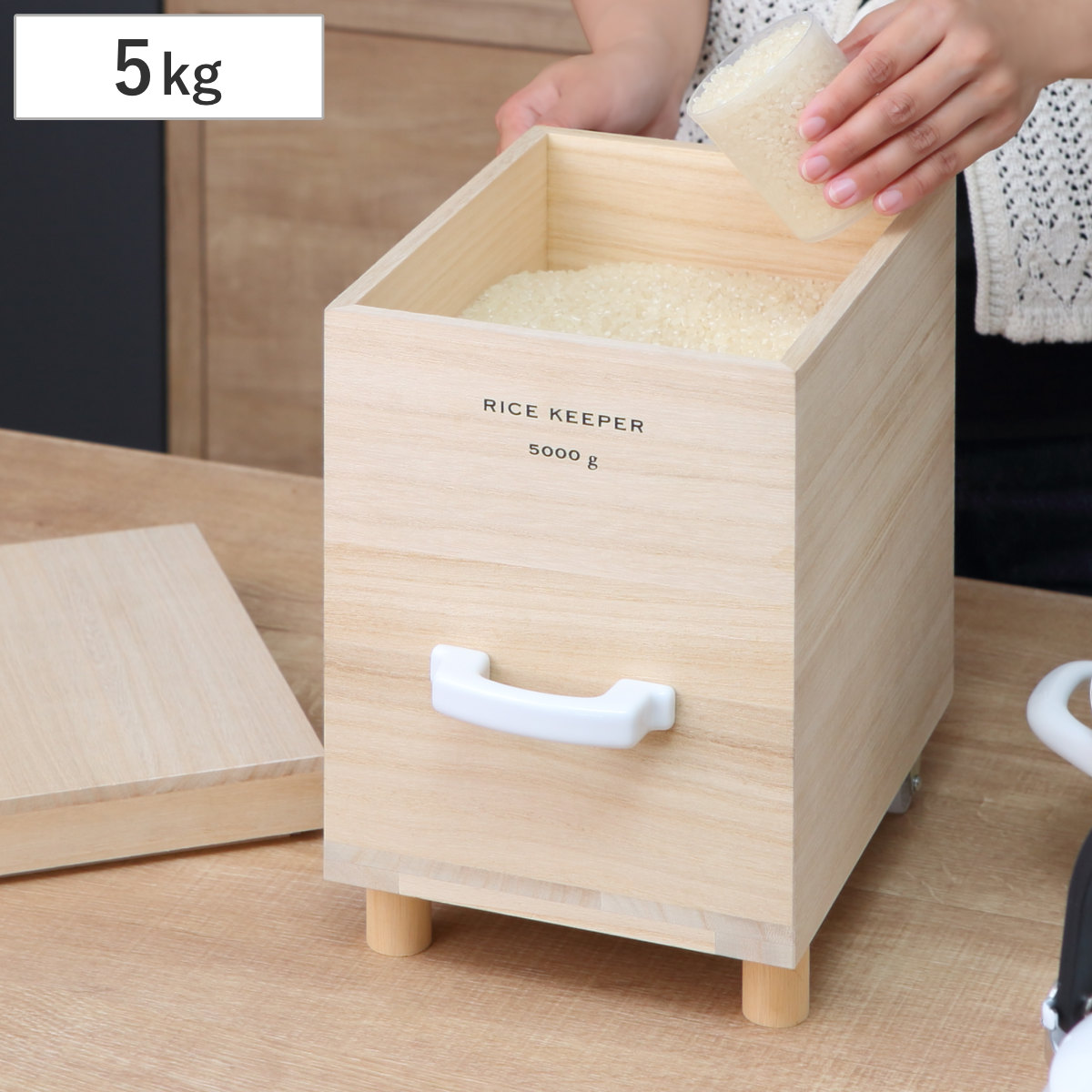 ライスストッカー 技物専科 米びつ 5kg用 キャスター付き 桐製 日本製 米櫃 こめびつ ライスボックス キャスター 保存容器 おすすめ 5kg 5キロ 桐 和風 桐製米びつ お米 収納