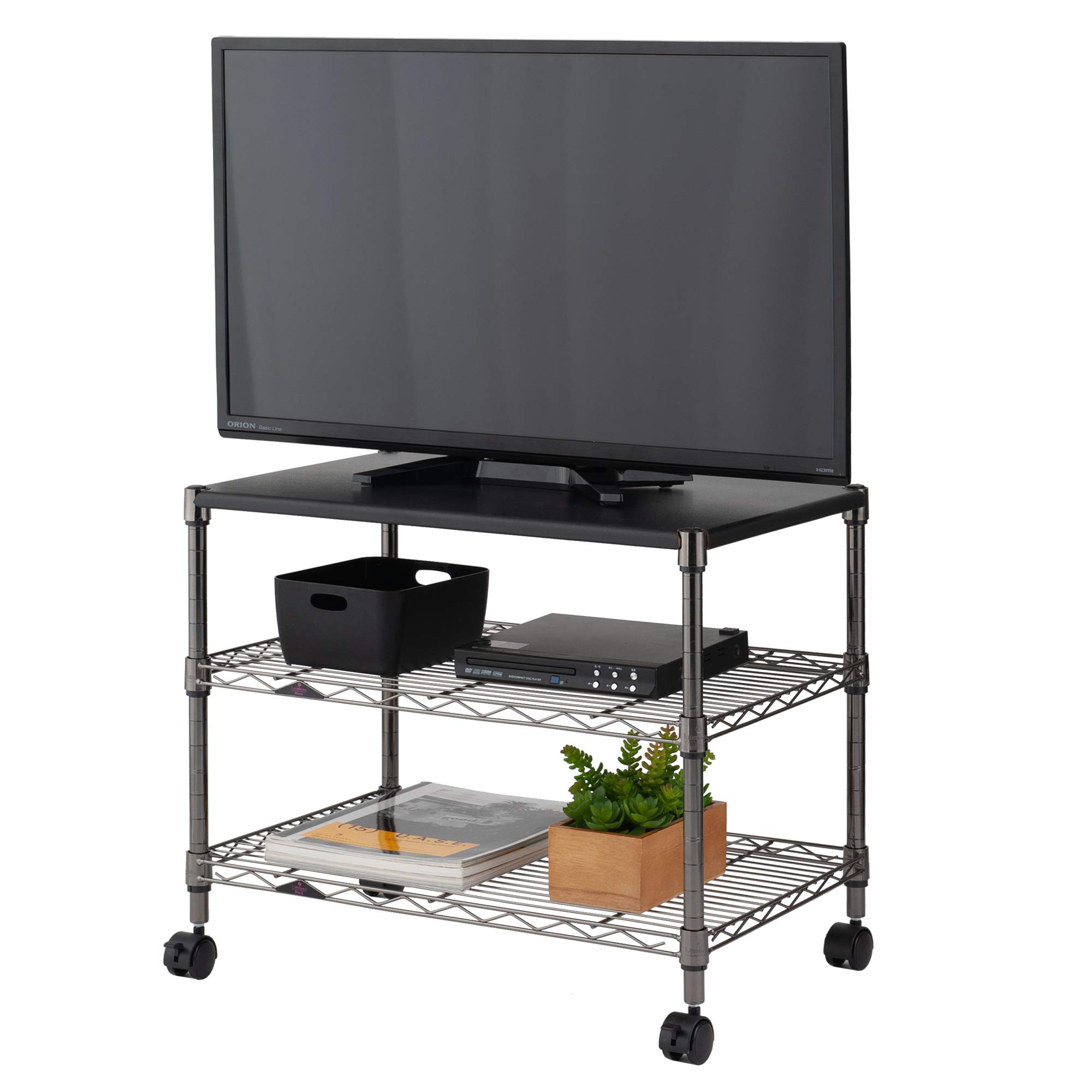 ドウシシャ ルミナス ブラック 幅60 3段 テレビ台 テレビラック ローボード 艶のある黒色 キャスター付き スチールラック 収納棚 棚板 スチール天板 シェルフ 幅59.5×奥行39.5×高さ51