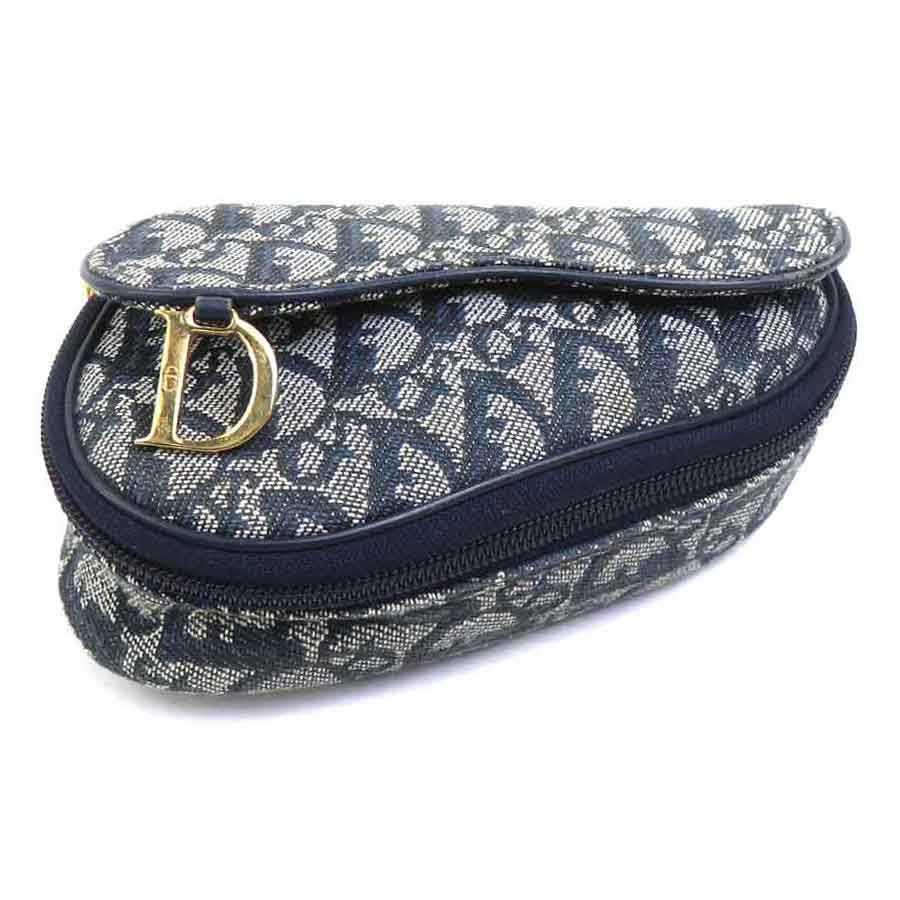 クリスチャンディオール Christian Dior ポーチ トロッター キャンバス ネイビー ゴールド レディース e61623k