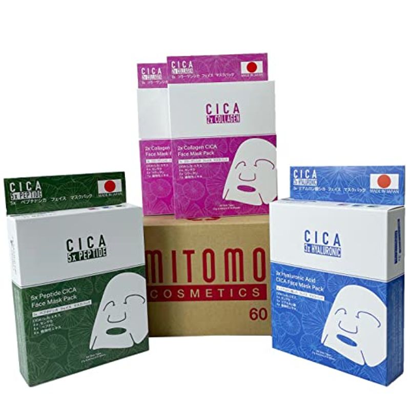 MITOMO 日本製 CICA シカ ２種コラーゲン個別10枚入りx2+３種ヒアルロン酸個別10枚入り+5種ペプチド個別10枚入り シカ保湿