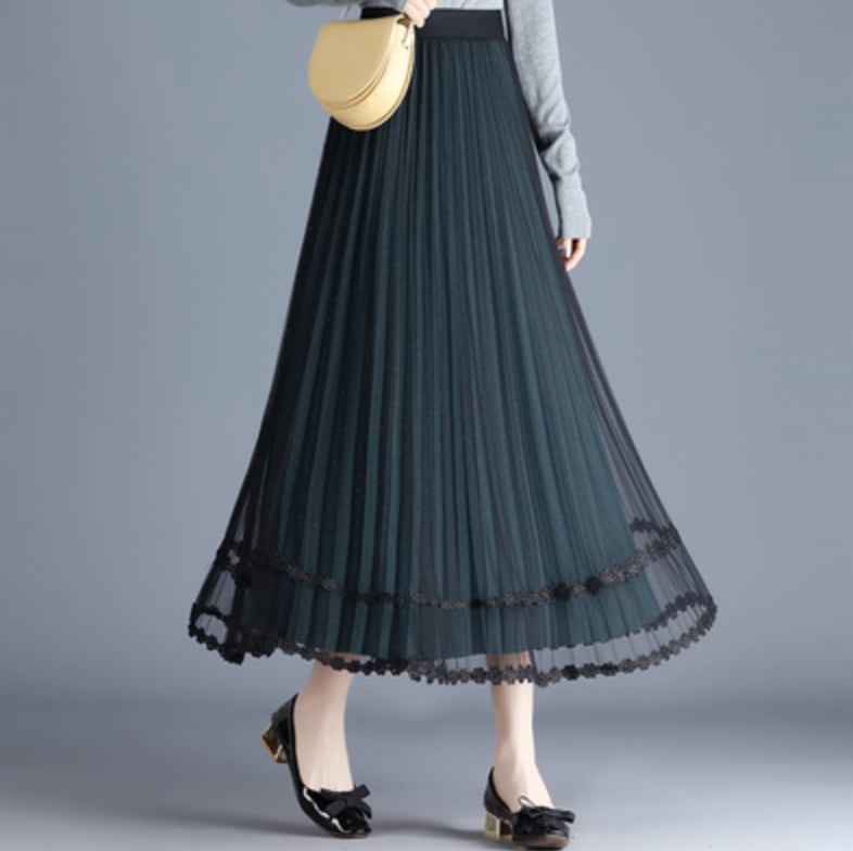 スカート デート プリーツスカート フレアスカート ロング プリーツ レース ハイウエスト かわいい 大人可愛い きれいめ シンプル カジュアル 大人 上品 おしゃれ お洒落 主役級 存在感 春 夏