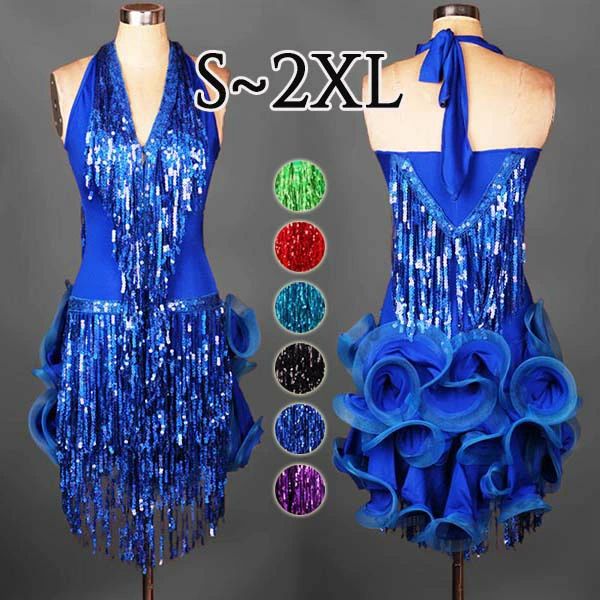 モダン ダンス タンゴ セクシー 社交ダンス 衣装 ラテン スタンダードドレス 演出 練習服 レディース 【SMLXL2XL】 緑 ピンク 赤 紺色 水色 黒 dm060zezel6
