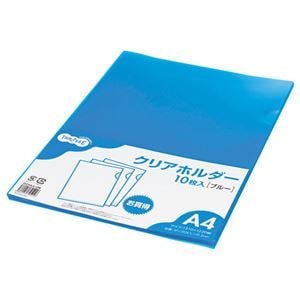 （まとめ） TANOSEE クリアホルダー A4 ブルー 1セット（30枚：10枚3パック） 10セット