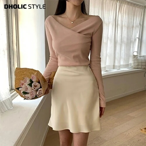 サテンフレアミニスカート・p630418