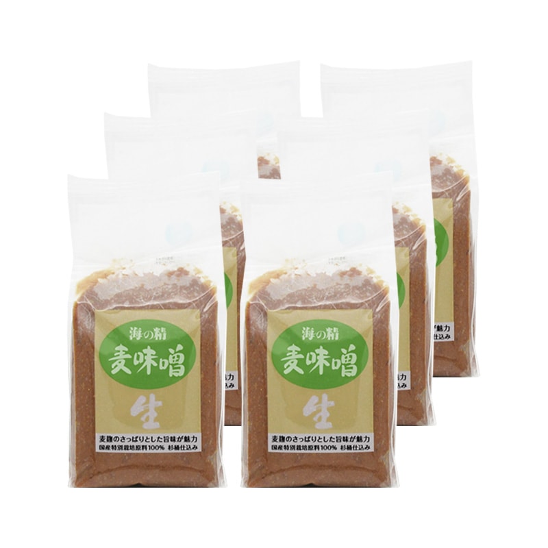 海の精 麦味噌 国産特栽 1kg 6袋セット 生タイプ 味噌汁 調味料 大豆 大麦 国産