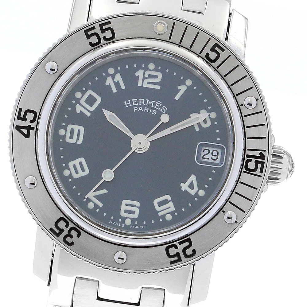 エルメス HERMES CL5.210 クリッパー ダイバー デイト クォーツ レディース 保証書付き_887035【中古】
