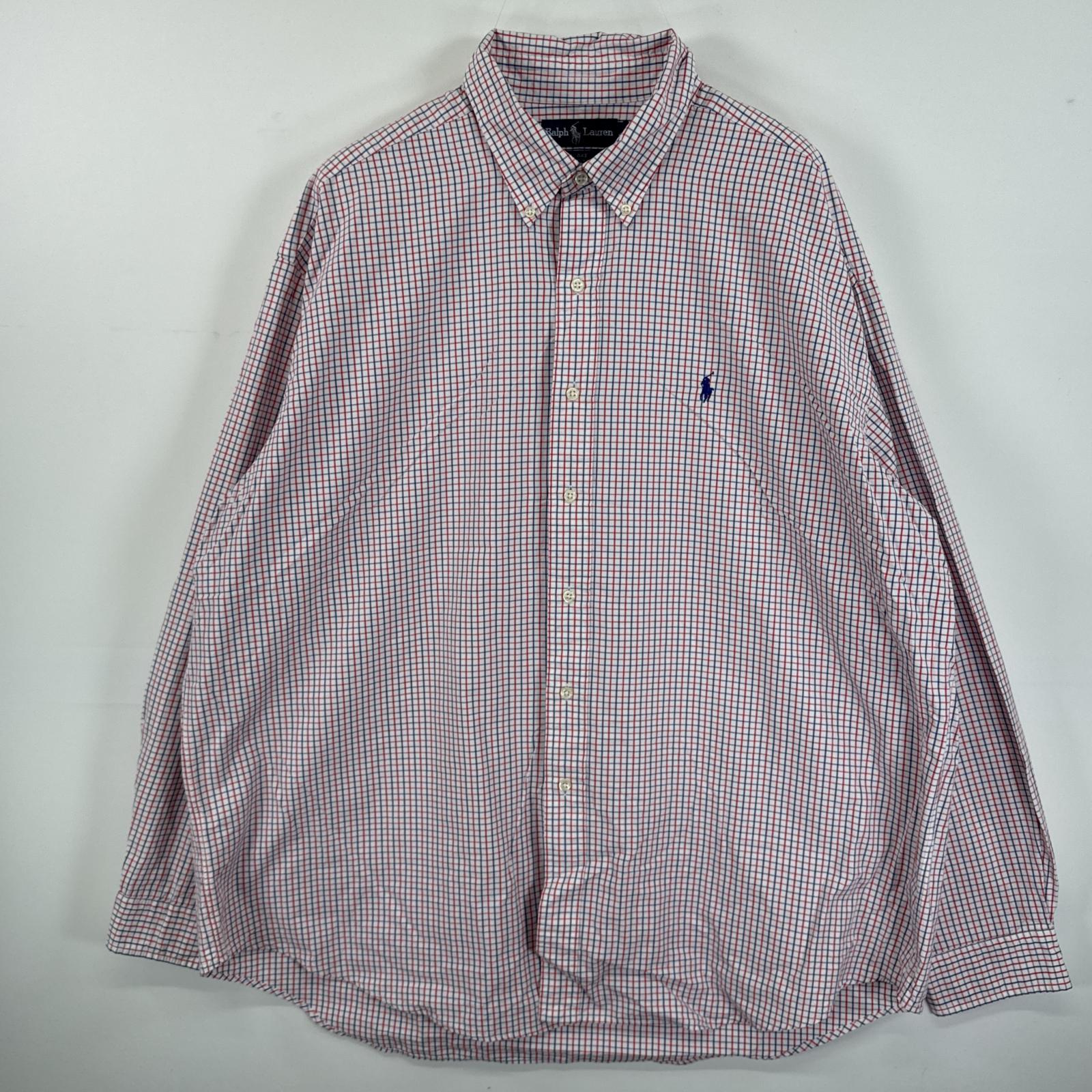 古着 長袖シャツ ボタンダウンシャツ ワンポイント ロゴ 大きいサイズ XXL ホワイト系 チェック メンズ