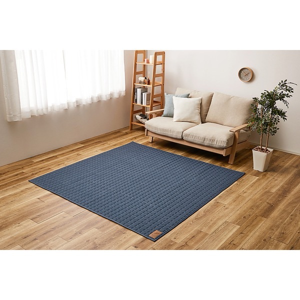 ラグマット 絨毯 約190x240cm ネイビー 滑り止め付 ホットカーペット可 オールシーズン 洗える スウェットキルトラグ リビング