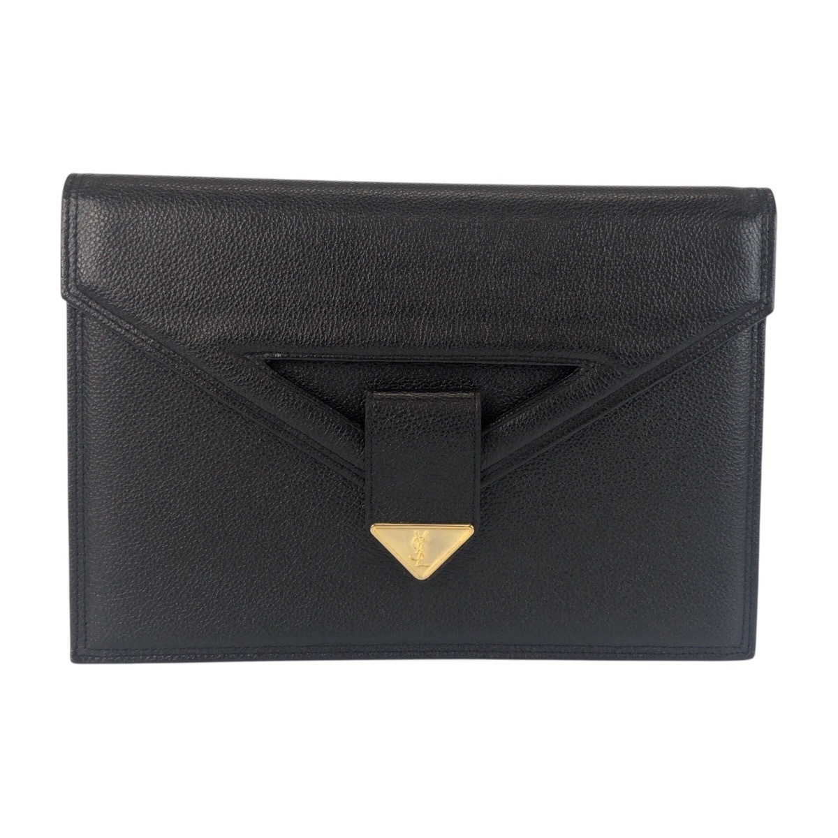 美品 ヴィンテージ YSL ブラック 黒 ゴールド金具 レザー クラッチバッグ セカンドバッグ メンズ 601355
