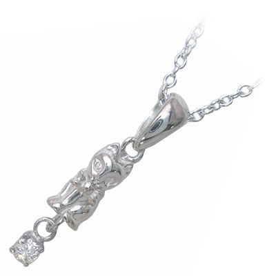 幸せを招く猫モチーフ ( 4月誕生石 ) シルバー ダイヤモンドペンダントネックレス楽ギフ_包装