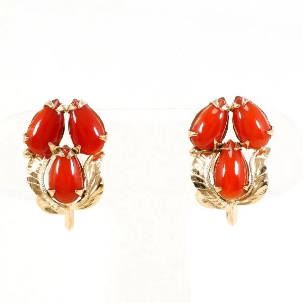 K18 18金 PG ピンクゴールド イヤリング サンゴ 総重量約3.0g ジュエリー 中古