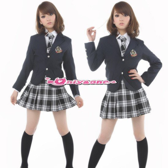 ブレザー制服コスプレ コスチューム セーラー服 女子高生 ブラックチェックスカート(srf)