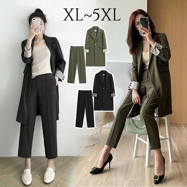 超人気,高評価!!スーツ レディース セットアップ ビジネス 大きいサイズ パンツスーツ 春 アウター 秋 成人式 面接 フォーマル リクルートスーツ ジャケット 洗える 9分丈パンツ 長袖 韓国 卒
