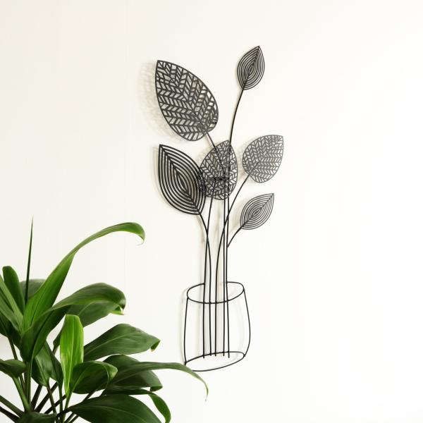 インテリアアート 壁掛け 飾り アンティーク 花 花瓶 花束 ウォールデコレーション アイアン ボタニカル 34x90mm
