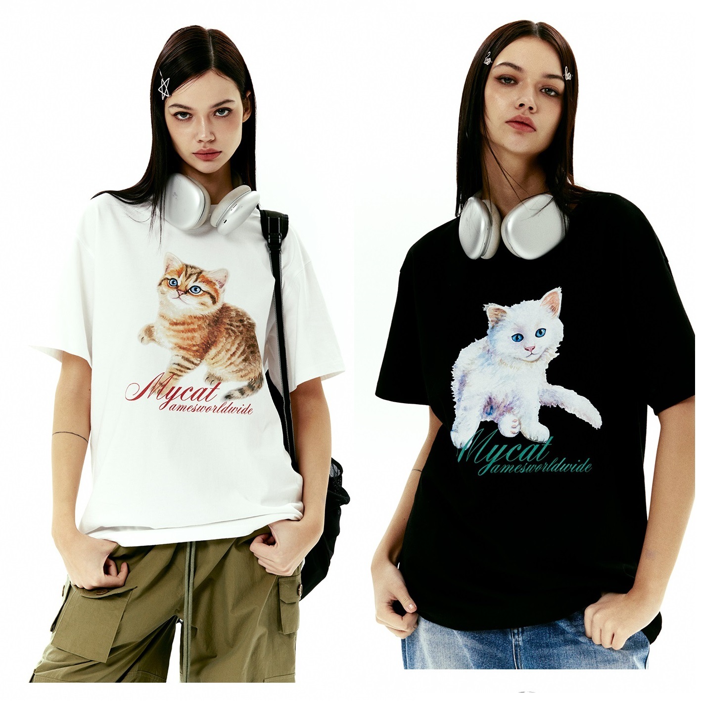 [AMES-WORLDWIDE] 23 S/S人気オーバーサイズ MY CAT TEE [2色]
