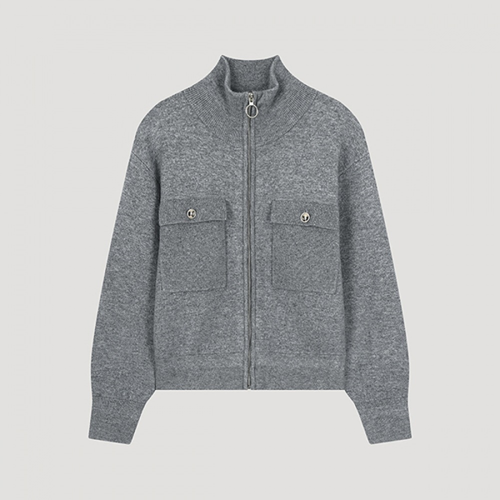 (Shes Miss) ウールブレンドハイネックニットジップアップカーディガン_SSKCDO42630