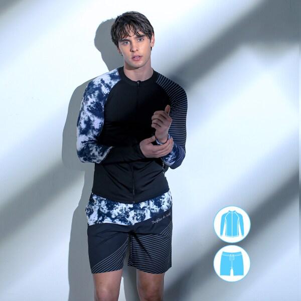 男性イン アンバランス パターン ジップアップ ラッシュガード ビーチショートパンツ 上下選択 BEM-T911K/BEM-T912K