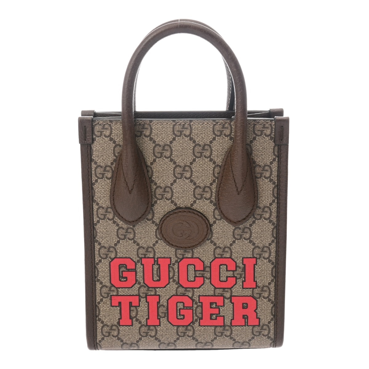 インターロッキングG ミニトート GUCCI TIGER ベージュ/ブラウン 671623 レディース GGスプリームキャンバス レザー トートバッグ ABランク 中古 銀蔵